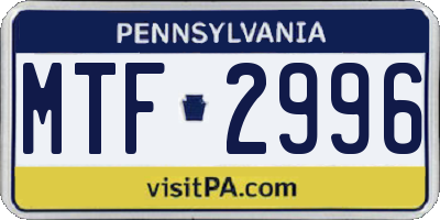 PA license plate MTF2996