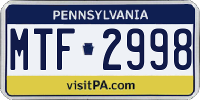 PA license plate MTF2998