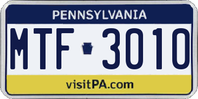 PA license plate MTF3010