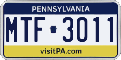 PA license plate MTF3011