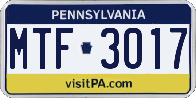 PA license plate MTF3017