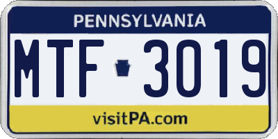 PA license plate MTF3019