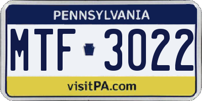 PA license plate MTF3022