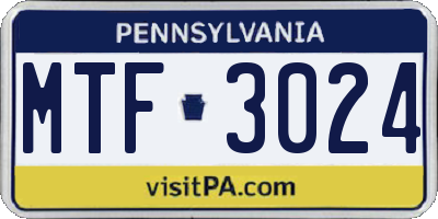 PA license plate MTF3024
