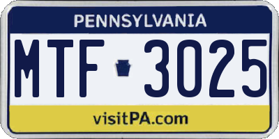 PA license plate MTF3025