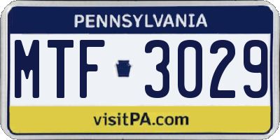 PA license plate MTF3029