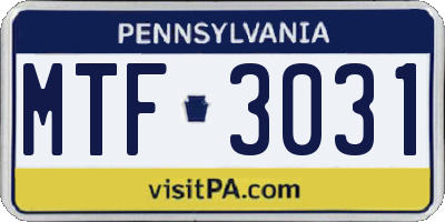 PA license plate MTF3031