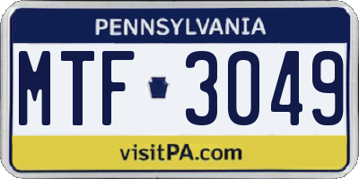 PA license plate MTF3049