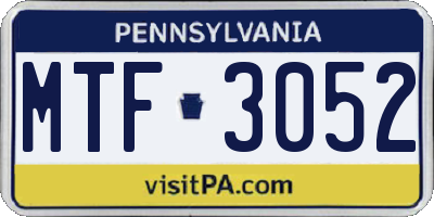 PA license plate MTF3052