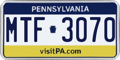 PA license plate MTF3070