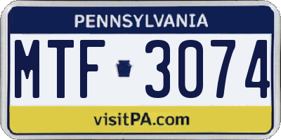 PA license plate MTF3074