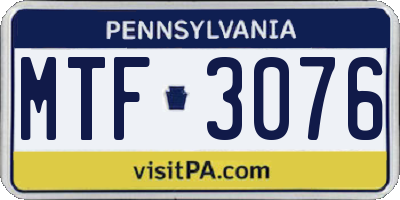 PA license plate MTF3076