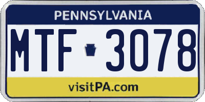 PA license plate MTF3078