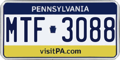 PA license plate MTF3088