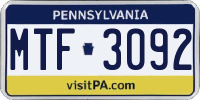 PA license plate MTF3092