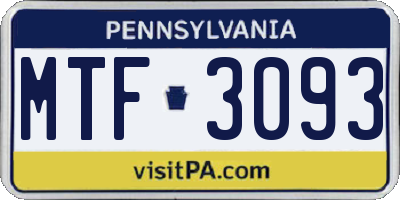 PA license plate MTF3093