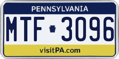PA license plate MTF3096
