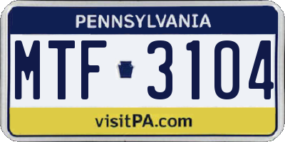 PA license plate MTF3104