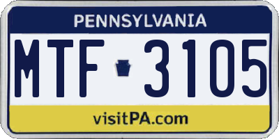PA license plate MTF3105