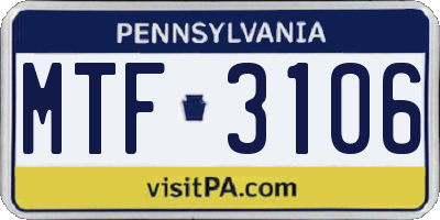 PA license plate MTF3106