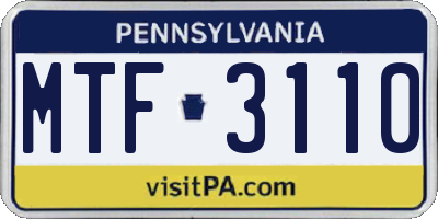 PA license plate MTF3110