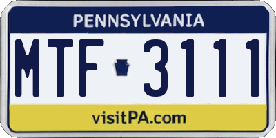 PA license plate MTF3111