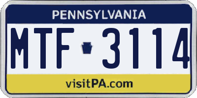 PA license plate MTF3114