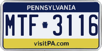 PA license plate MTF3116