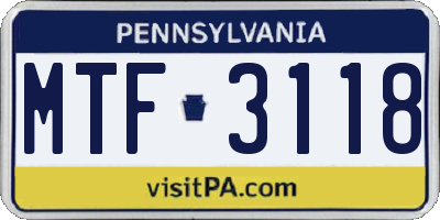 PA license plate MTF3118