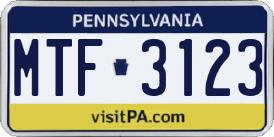PA license plate MTF3123