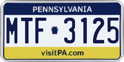 PA license plate MTF3125