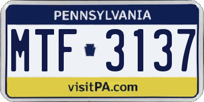 PA license plate MTF3137