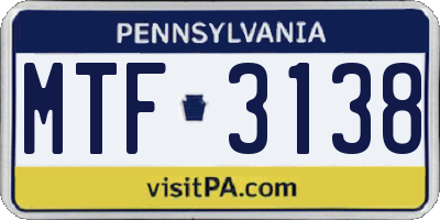 PA license plate MTF3138