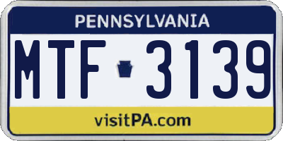 PA license plate MTF3139