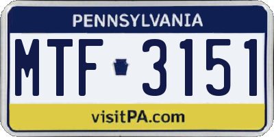 PA license plate MTF3151