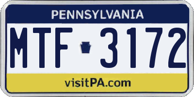 PA license plate MTF3172