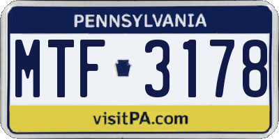 PA license plate MTF3178