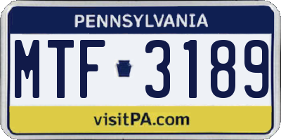 PA license plate MTF3189
