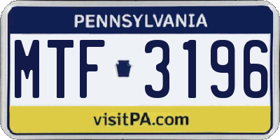 PA license plate MTF3196