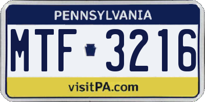PA license plate MTF3216