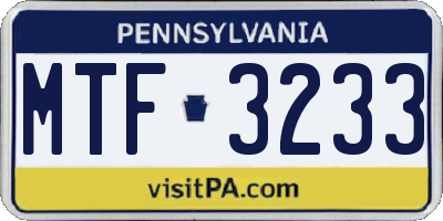 PA license plate MTF3233