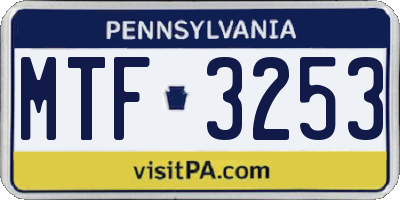PA license plate MTF3253