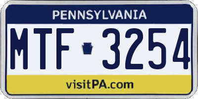 PA license plate MTF3254