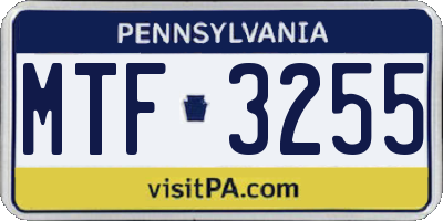 PA license plate MTF3255