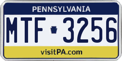 PA license plate MTF3256