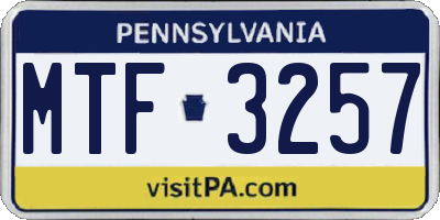 PA license plate MTF3257
