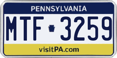PA license plate MTF3259