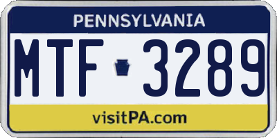 PA license plate MTF3289