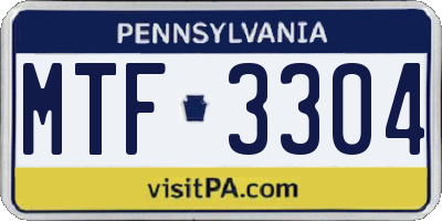 PA license plate MTF3304