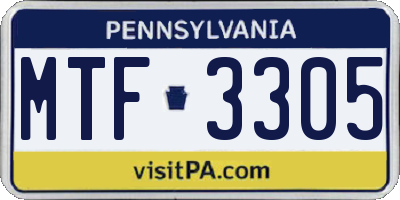 PA license plate MTF3305